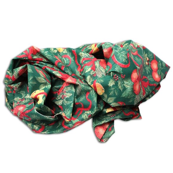 Vintage Christmas Large Rectangle Tablecloth Craft Fabric Holly Berries Ribbon - Picture 2 of 6
